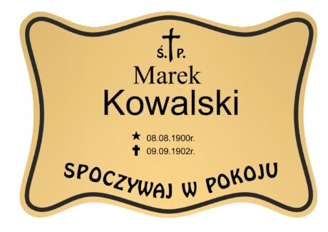 Tabliczka Nagrobna- Krzyż- Grawerowana 26x19cm Złota- T1