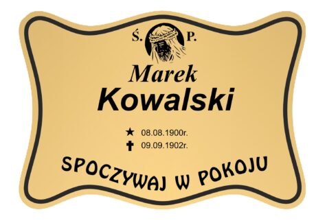 Tabliczka Nagrobna- Krzyż- Grawerowana 26x19cm Złota- T4