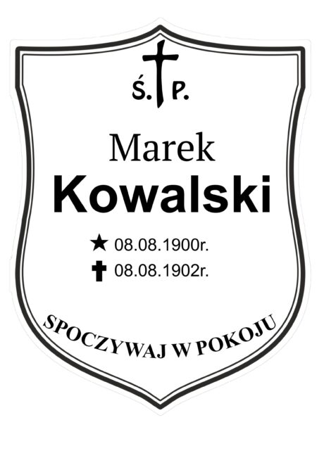 Tabliczka Nagrobna- Krzyż- Grawerowana 26x20cm Biała- T2