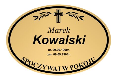 Tabliczka Nagrobna- Krzyż- Grawerowana 29x19cm Złota- T2