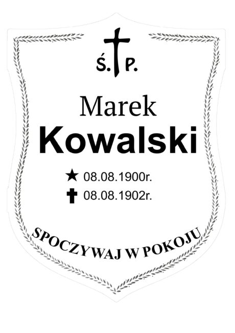 Tabliczka Nagrobna- Krzyż- Grawerowana 26x20cm Biała- T3