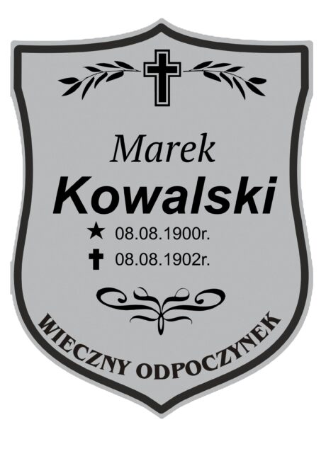 Tabliczka Nagrobna- Krzyż- Grawerowana 26x20cm Srebrna- T4